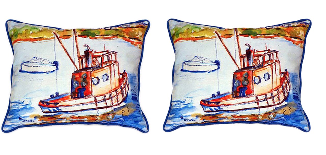 Pair of Betsy Drake Rusty Boat Large Indoor/Outdoor Pillows 16x20
